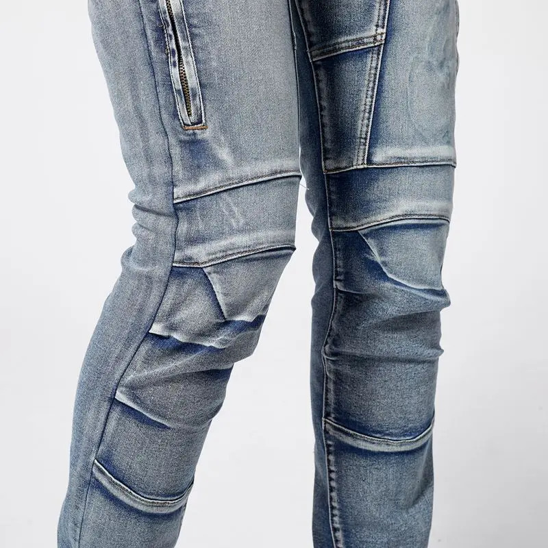 Two tone distressed patchwork jeans for men trendy jeans for summer thin straight leg pants slim fit small leg distressed jeans 250619