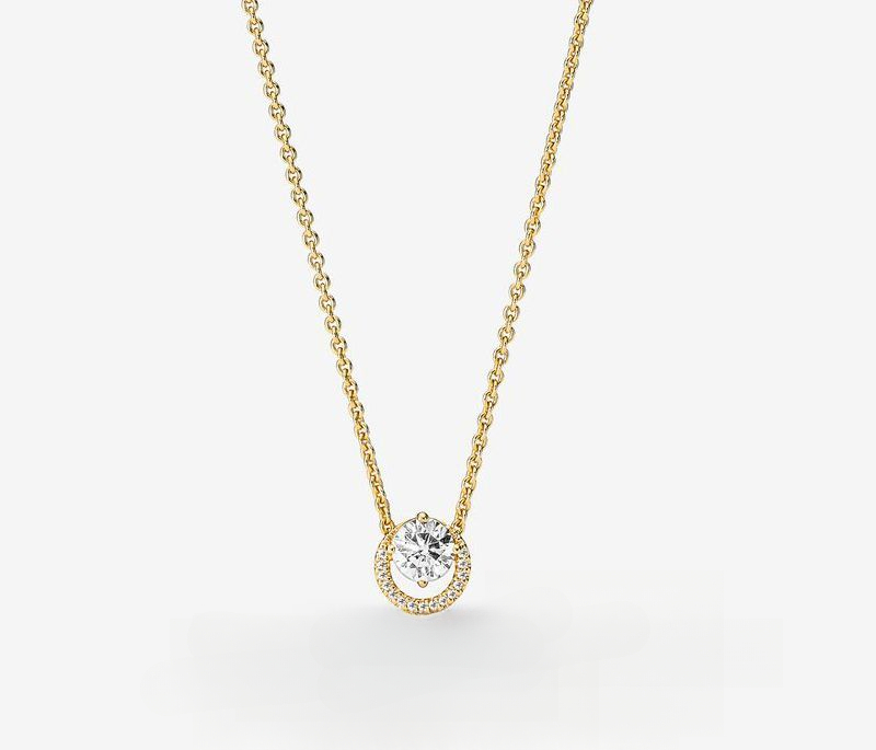 925 Silver Gold Eternal Symbol Sparkling Flower Round Pendant Necklace Valentine's Day Girlfriend Gift Free Shipping