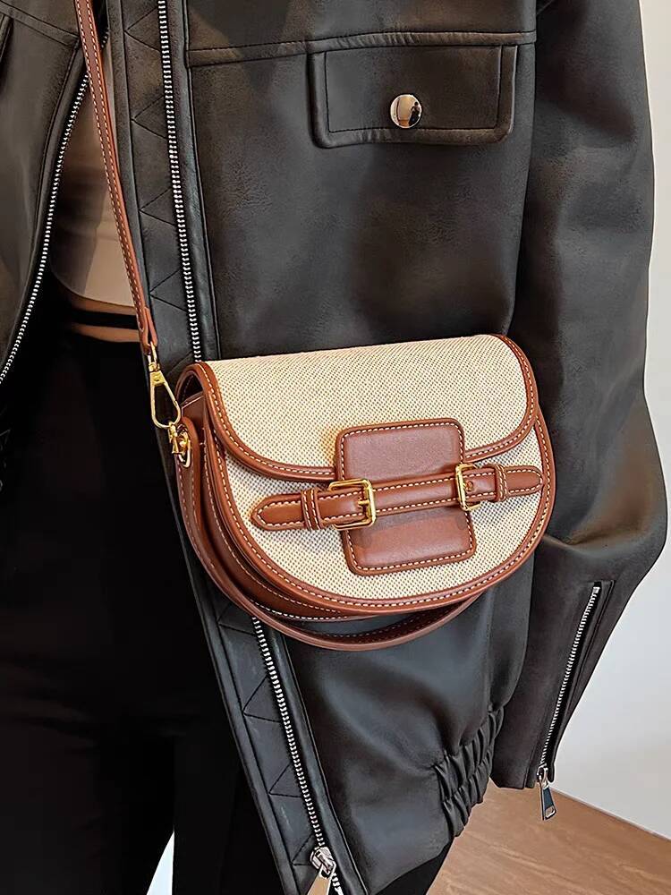 DHSM New Design Women Canvas Small Shoulder Bag Fashion Purses Retro PU Leather Female Saddle Laides Cross Body Bags