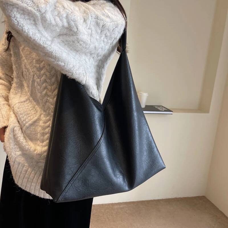 DHSM MOODS Retro Designer 2-IN-1 Shoulder Bags For Women Soft PU Leather Pure Color Large Capacity Underarm Hobo Shopper Tote Handbag