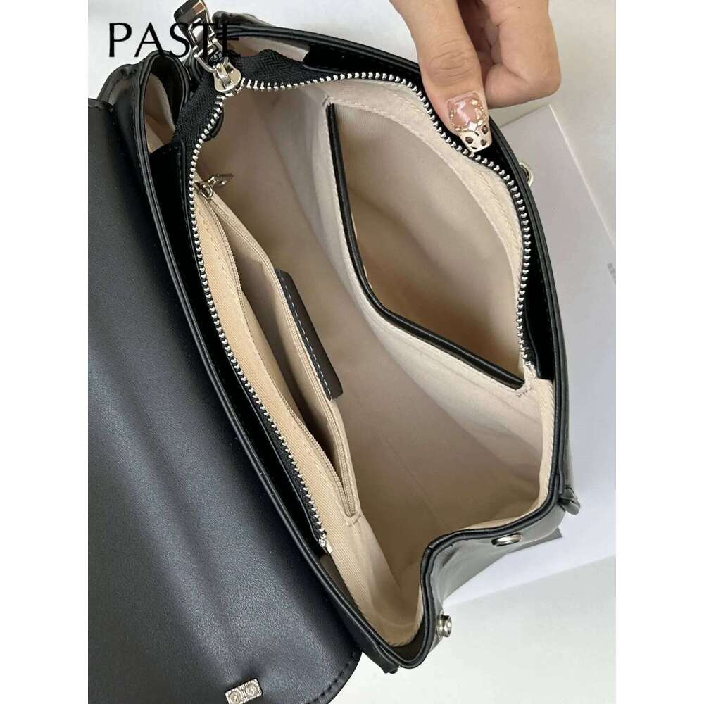 Simple Glossy Cowhide Leather Women Crossbody Black Commuting Versatile Handbag Long High-Quality Single Shoulder Armpit Bag 2025/06/19