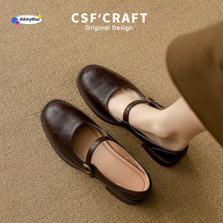 Cowhide ~ Genuine Soft Sole Mary Jane for Women 2025 New Chunky Heel JK Single British Style Small Leather Shoes ddmythur