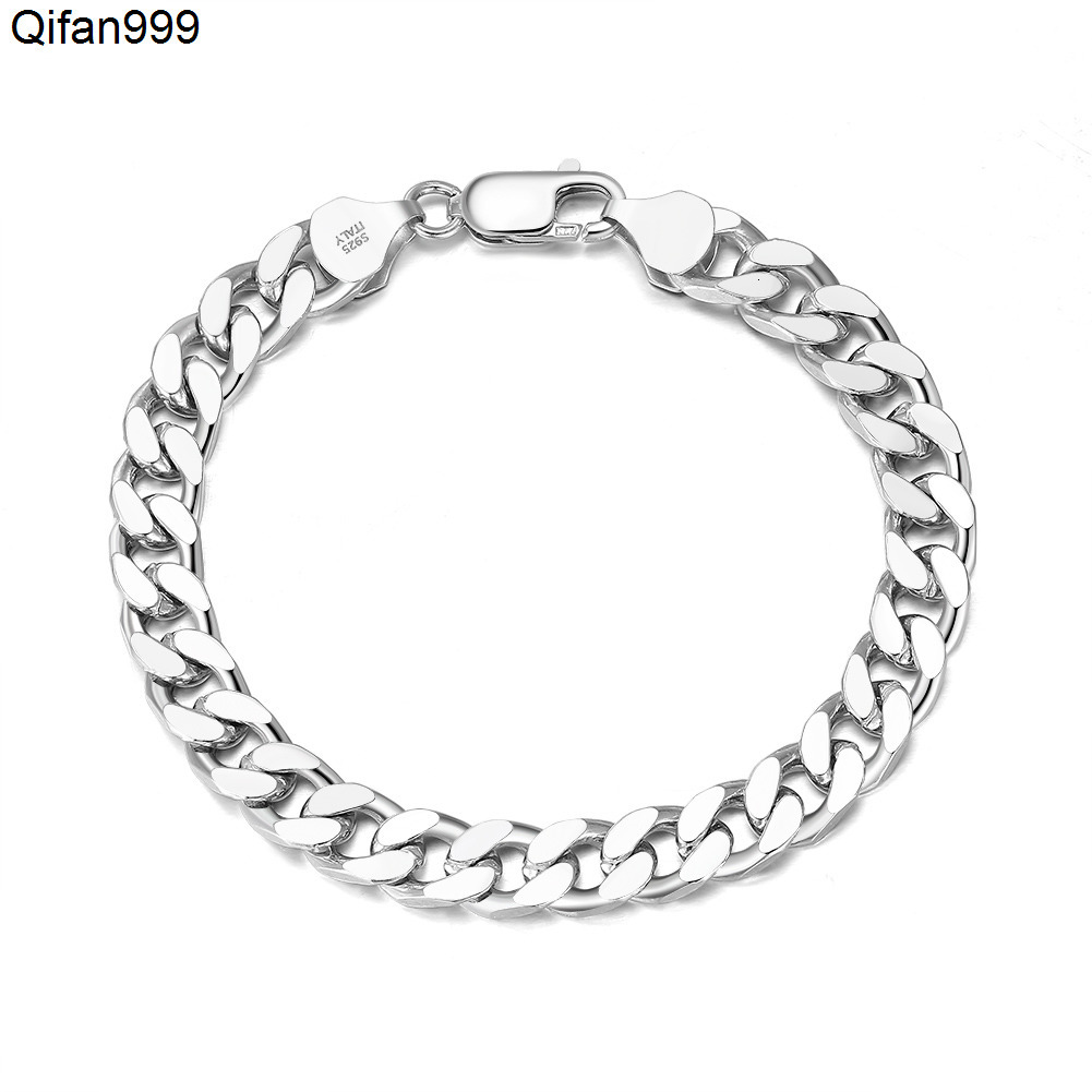 RINNTIN SB104 Hiphop Thick Silver Chain Bracelet 3.6/5/7mm Width Solid 925 Silver Diamond-Cut Cuban Link Chain Bracelet for Men