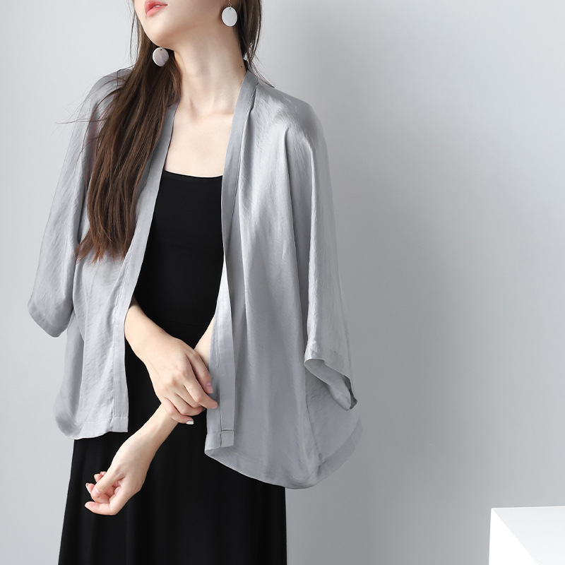 K1080 Silk texture ultra-thin sun protection clothing women's summer new style small shawl thin cardigan women's slim tops women