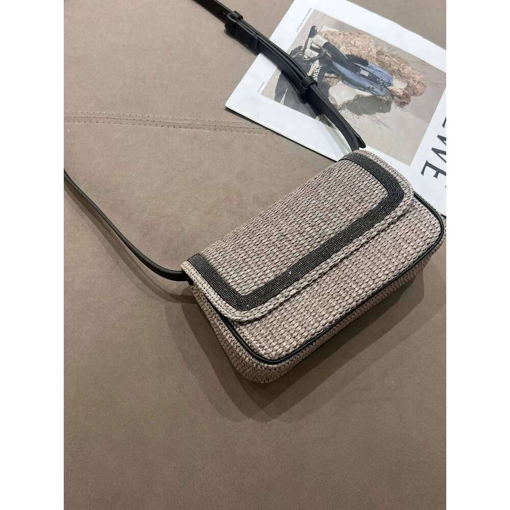 Spring Summer Casual Natural Straw Leather Shoulder Strap Bag