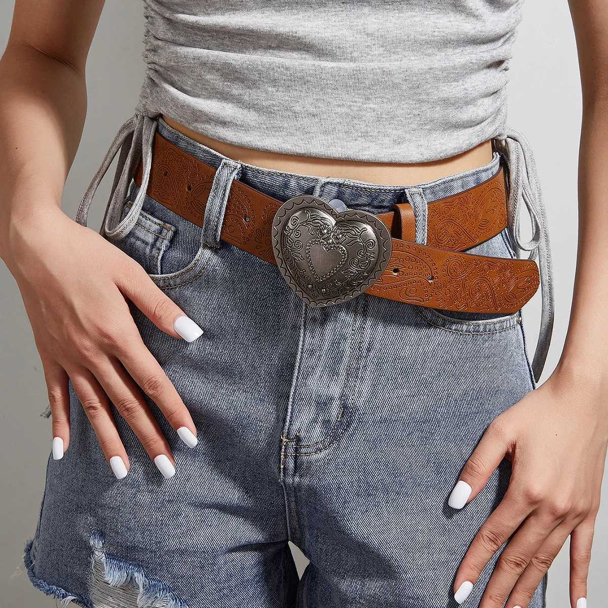 Fashion Designer Belts For Women High Quality Luxury Y2K Brown Pattern Print Unisex Men Jeans Belt Heart Buckle Waistband XJ250620