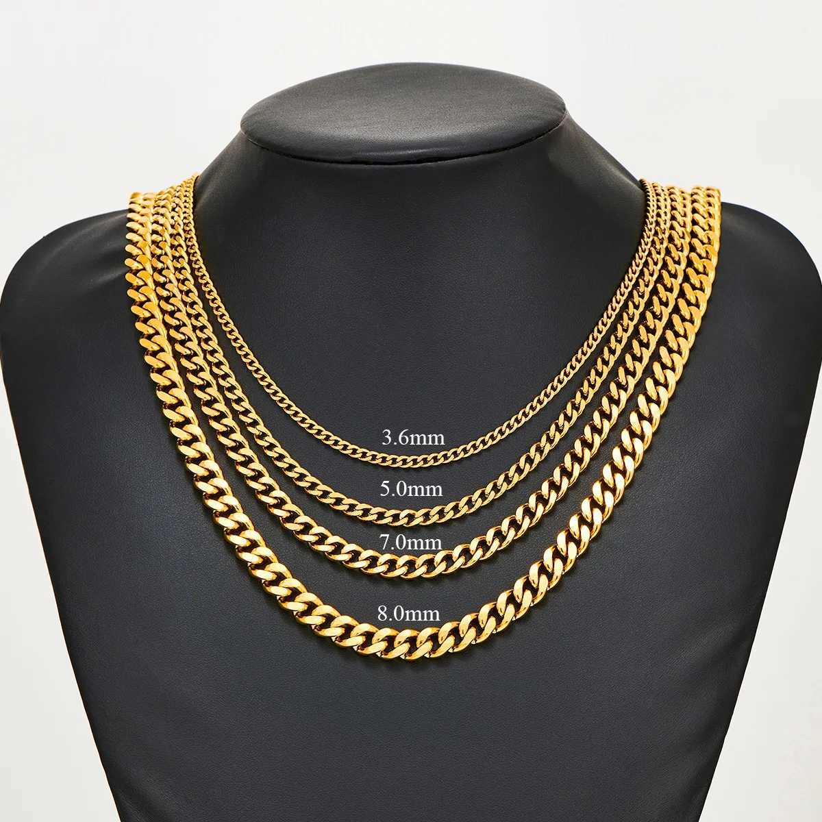 3.6mm/5mm/6mm/7mm/8mm Gold Color Stainless Steel Cuban Link Chains Classic Men Boy Cu Chunky Necklace 14 to 30 Inches W250620