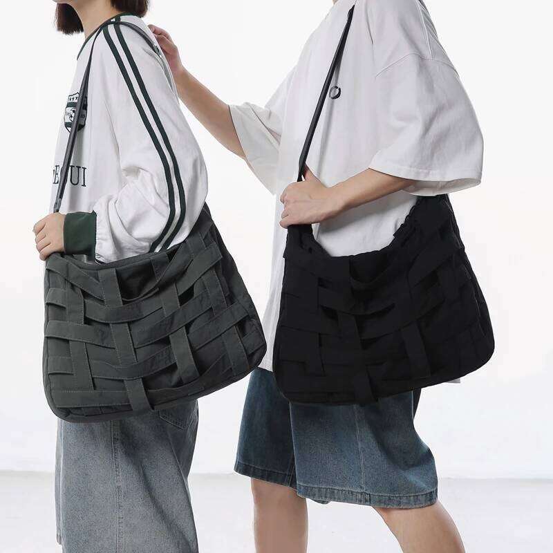 Woven Design Unisex Big Messenger Nylon Fabric Waterproof Shoulder Crossbody Bags Casual Street Large Capacity Shopper Tote