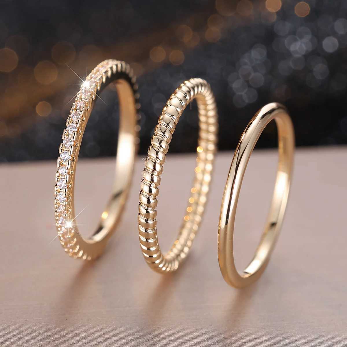 3pcs Minimalist Stacking Thin Ring Sets For Women Gold Color Simple Small White Zircon Wedding Bands Party Ins Finger Jewelry CZ M250620