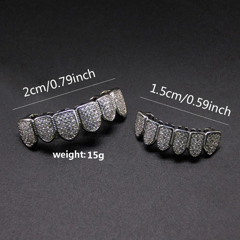 Hiphop Teeth Set for Unisex Top Bottom Mouth Silver Color Grills Tooth Cap Removable Dental Fashion Body Jewelry 250613