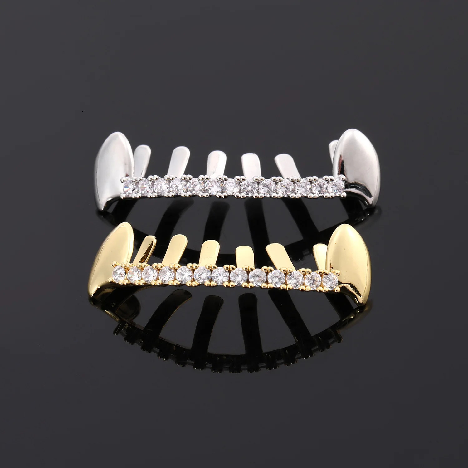 YOUNGX Hip Hop Horizontal Bar CZ Stone Tooth Caps For Women Men Jewelry Vintage Shiny Zircon Teeth Fangs Dental Grills 250613