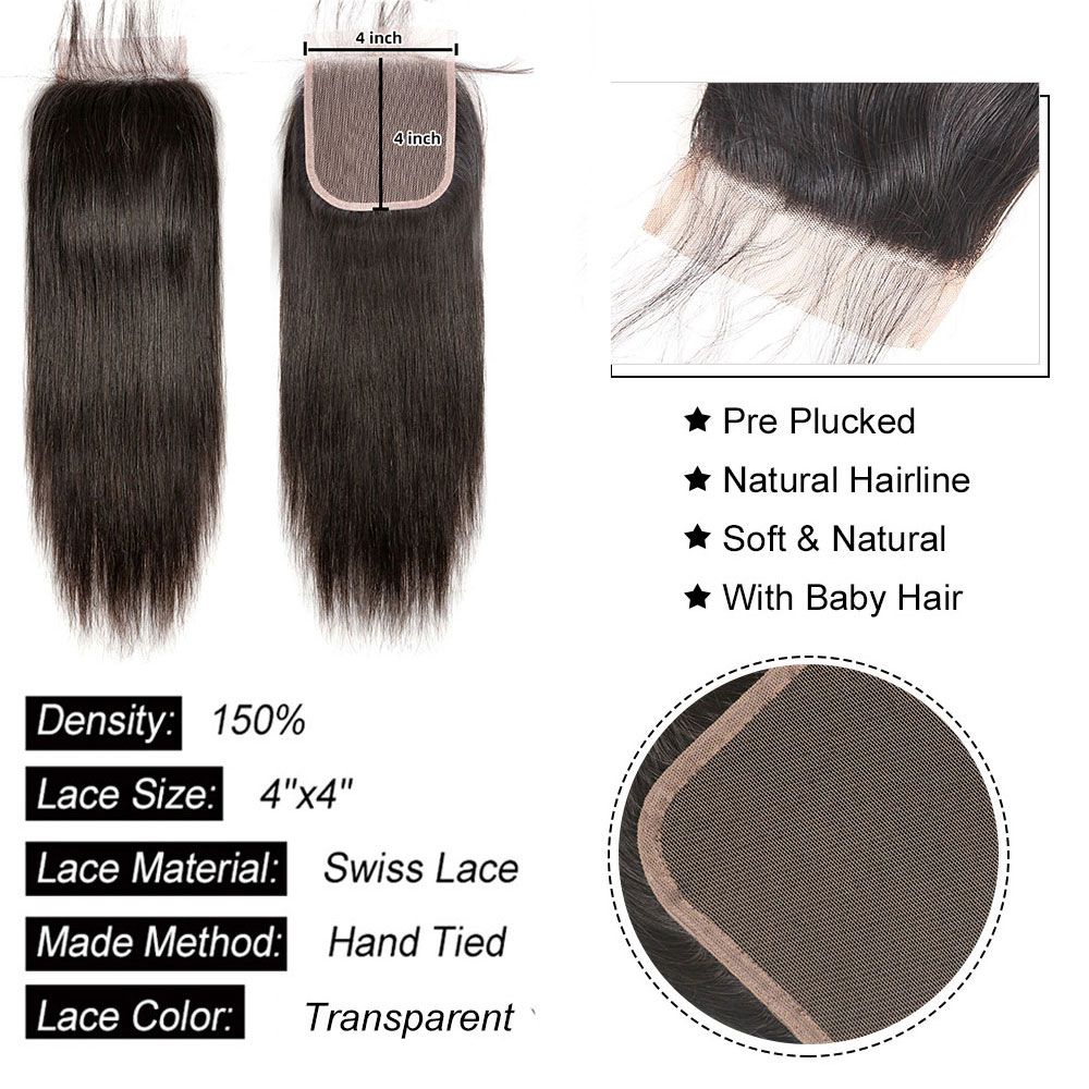 Free shipping Straight 4x4 5x5 6x6 Closure Transparent 13x4 13x6 Lace Human Hair to Ear Frontal Extensions