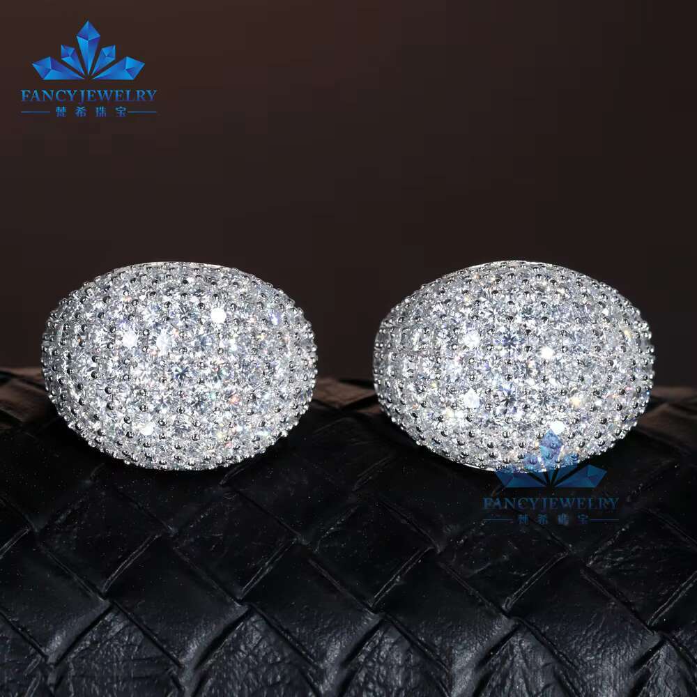 Hip Hop Jewelrys 925 Silver Brilliant Round Cut Moissanite Iced Out Ring D VVS1 Sparkling Gemstone Diamond Test Passes