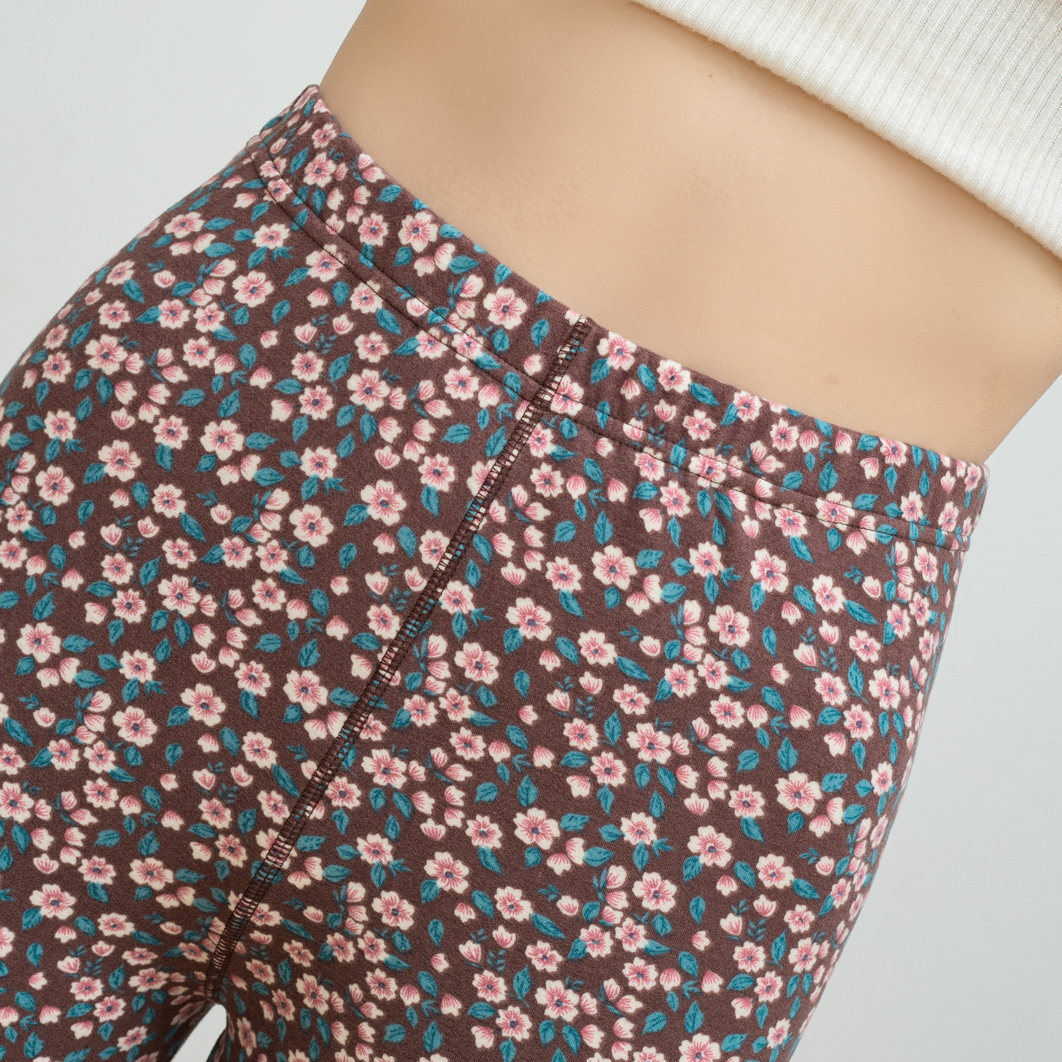 Gentle floral style wool silk floral trousers High waist thin Comfortable and good to wear