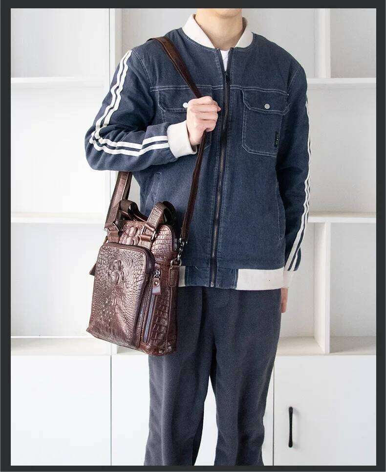 2024 New Genuine Men Handbag Crossbody Bag Casual Alligator Cow Leather Men's Messenger Vintage Shoulder Handbags Bags