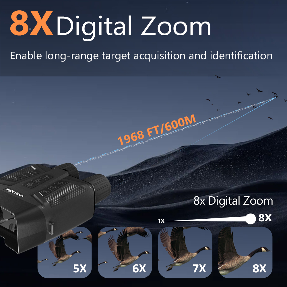 4K Night Vision Binoculars 64GB Infrared Night Vision Goggles 3 inch Large Screen 8X Digital Zoom Tactical Light for Camping Hunting