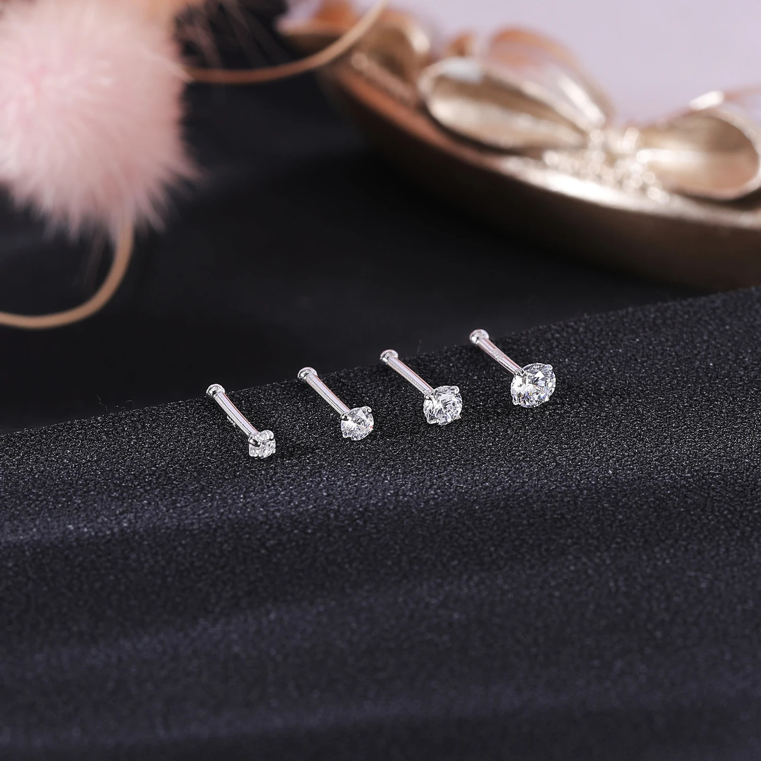 ZS 1820G 925 Sliver Nostril Piercings Gold Plated Nose Studs Shiny Zircon Septum Rings for Women Real Sterling Stud 250613