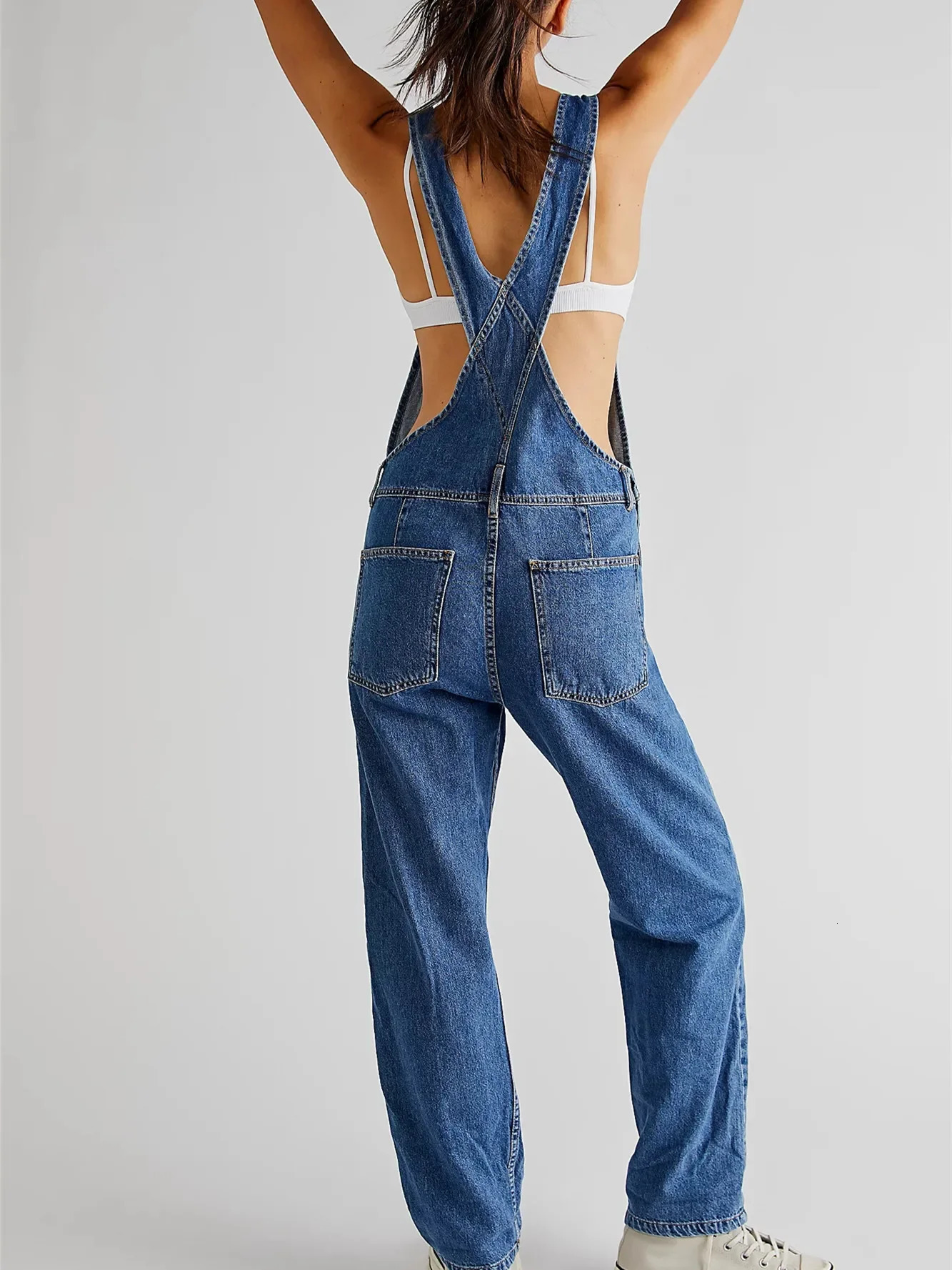 Fashion Denim Overalls for Women Loose Fit Classic Bib Casual Jean Stretchy Denim Overall Jumpsuit Tapered Leg Jean Pants 250619