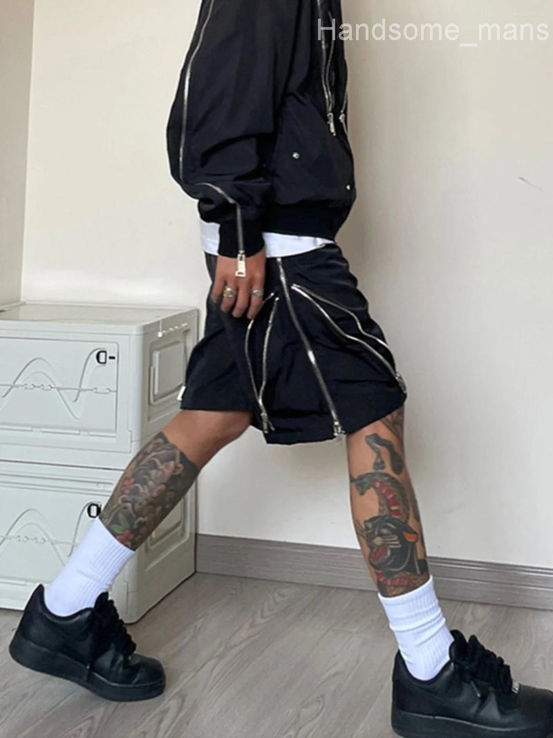 Mens Shorts American Style High Street Wind Men Multi-Zipper Design Harajuku Casual Tooling Outdoor Five-point Pants Summer