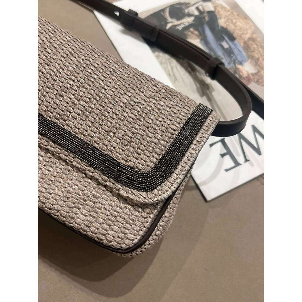 Spring Summer Casual Natural Straw Leather Shoulder Strap Bag
