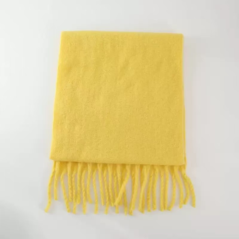 T1016 new thick warm mohair scarf female shawl cashmere autumn and winter thick beard solid color scarf