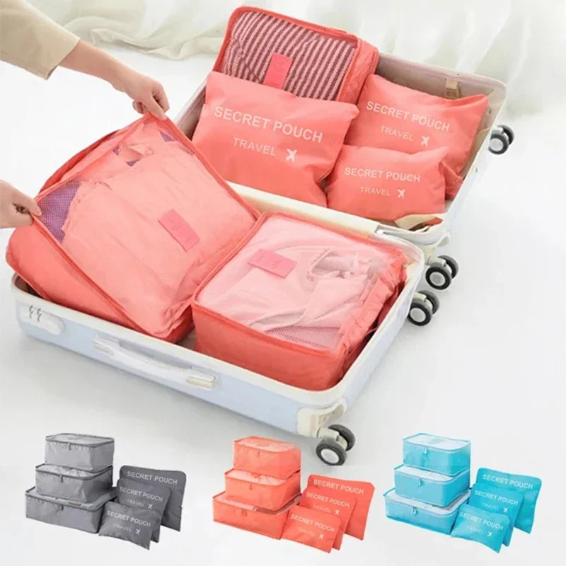 6 PcsSet PinkBlueGrey Travel Storage Bag Large Capacity Waterproof Luggage Clothing Underwear With Zipper 250612