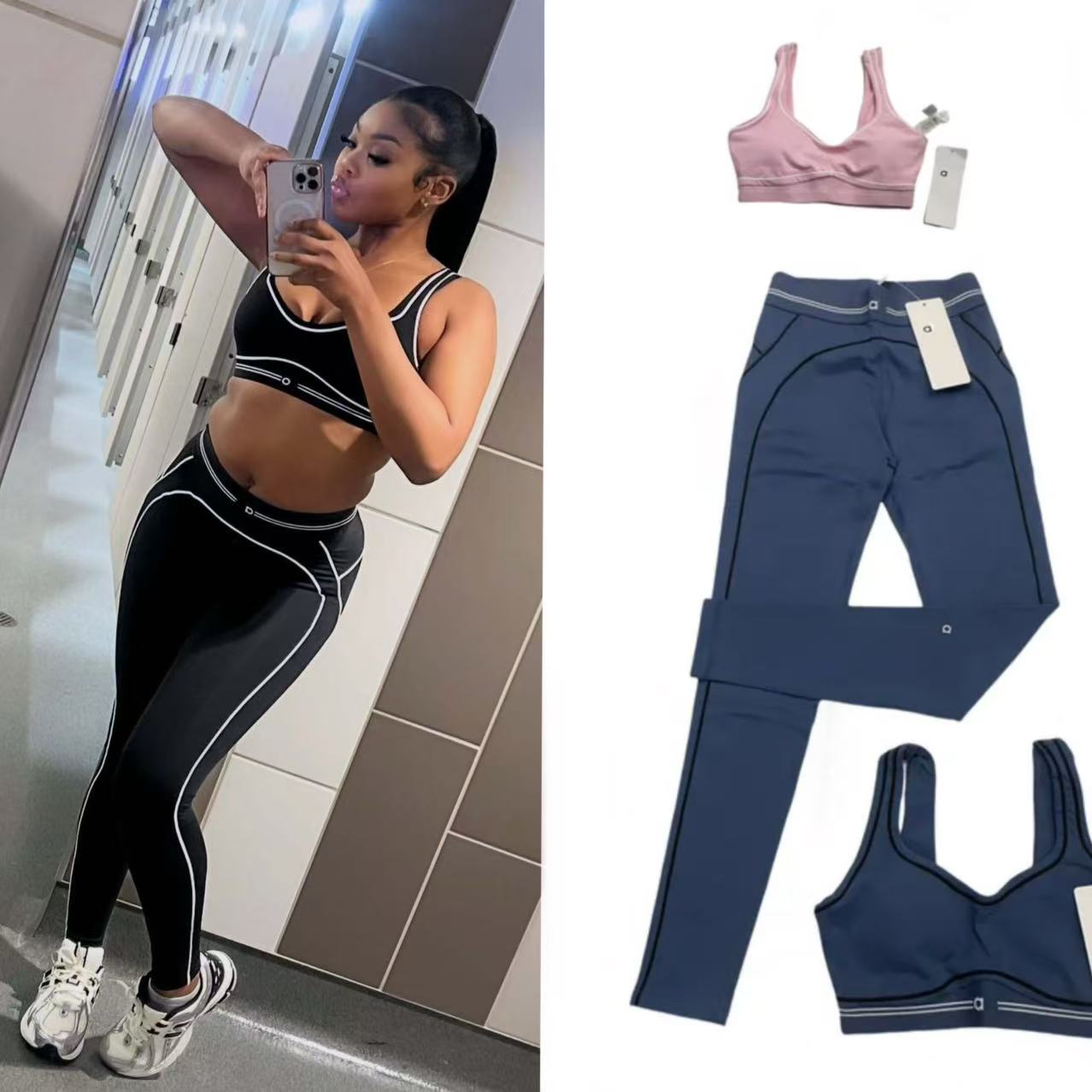 New Yoga Set Seamless Tops Sports Heart Throb Bra+Leggings High End White Striped Low Back Dance Yoga Outfits Summer Women's Running Fitness Gym Pilates Muse Suit