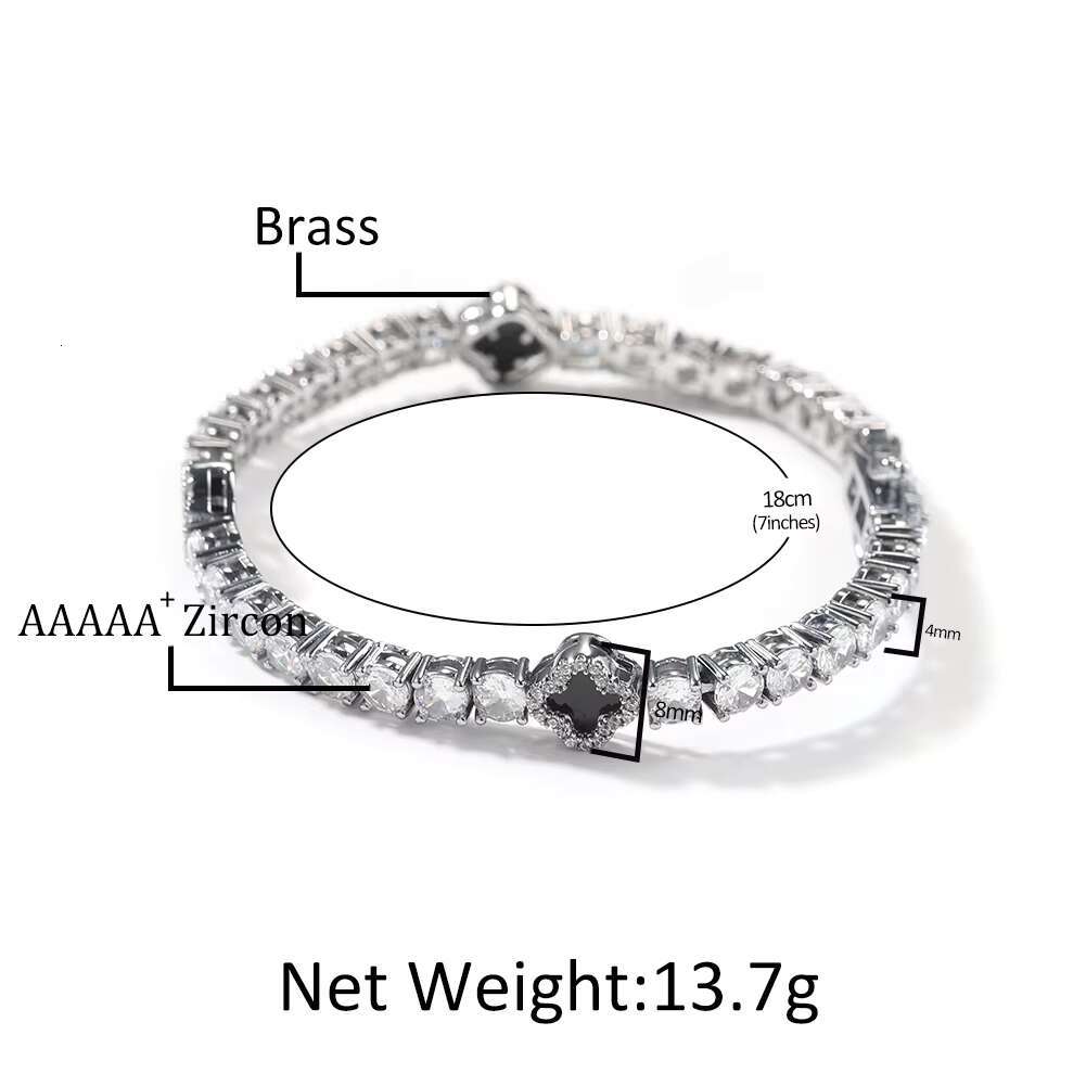 Dropshipping Valentines Day Gift Fashion 4mm Cubic Zirconia Diamond Black Four Leaf Clover Tennis Bracelet