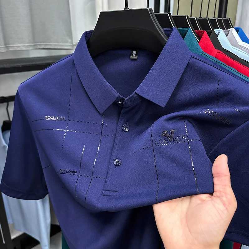 New Summer Trend High Elastic Men Lapel Polo Short Sleeve Breathable Casual Cool Solid Color Golf Business Designer T-shirt Top X250620