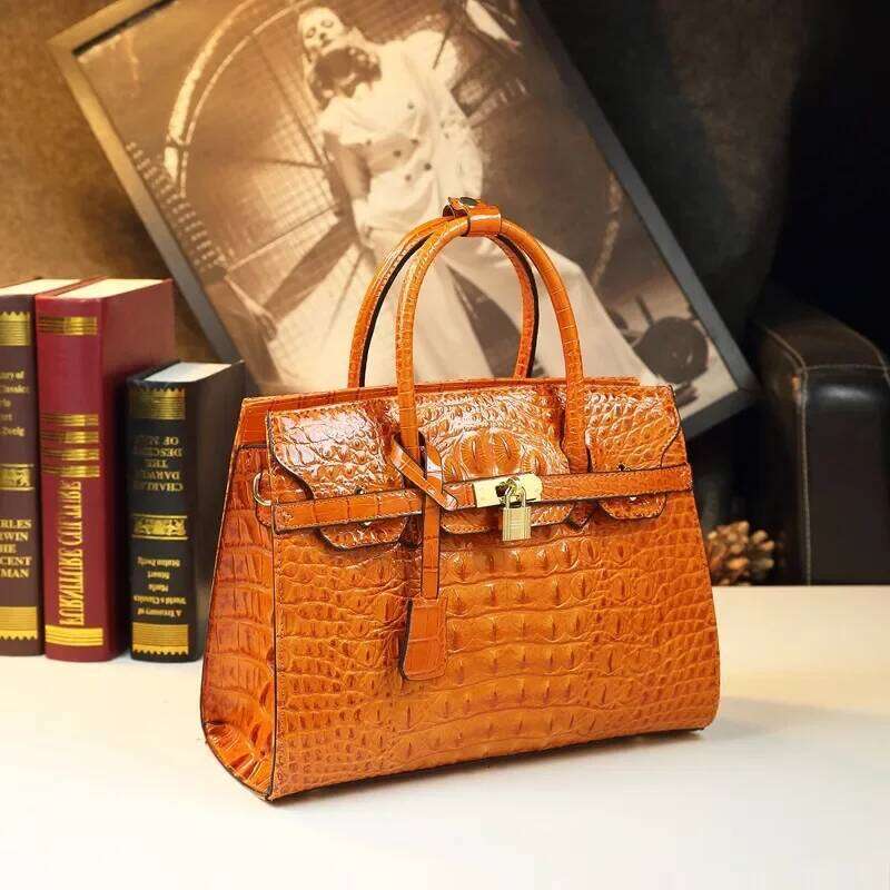 New European American Style Handbag Airy Crocodile Pattern Large Bag Middle aged Mother Hard Leather Women s