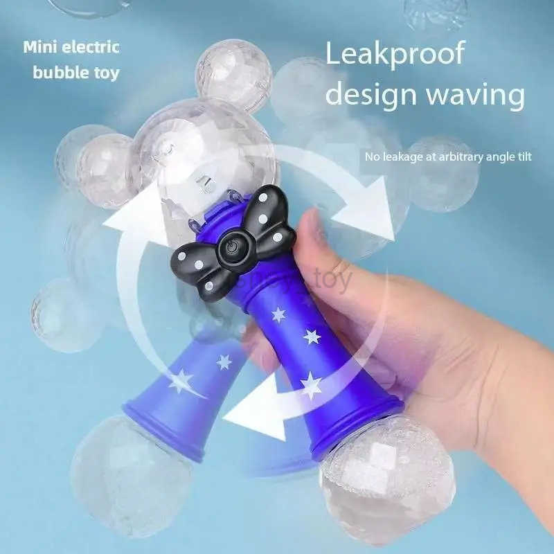 DISNEY Miniso Cartoon Mickey Mouse Automatic Blowing Bubble Stick Lighting music Waterproof Toy For Kids Girl toy Gifts Y250620