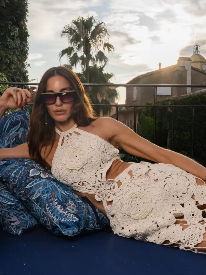 Hook Crochet Flower Long Dresses Women Knitted Halter Sexy Hollow Out Sleeveless Backless Maxi Dress Holiday Fashion Beach Robes 250619