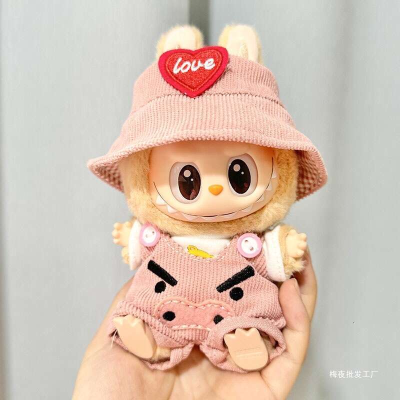 17cm Labubu Vinyl Blind Box Second Generation Sitting Party Pig Cute Overalls Set Clothes