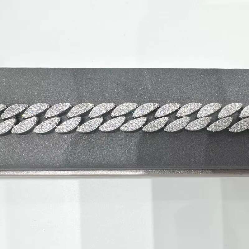 Mens Personalized 925 Silver Cuban Bracelet with Gold Zircon Hip-Hop Style Rhodium Plated