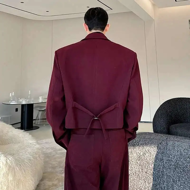 FEWQ Mens Two-piece Lapel Niche Solid Color Single Breasted Blazer Pleated Straight Wide Leg Male Suit Pants 9C8389 250619
