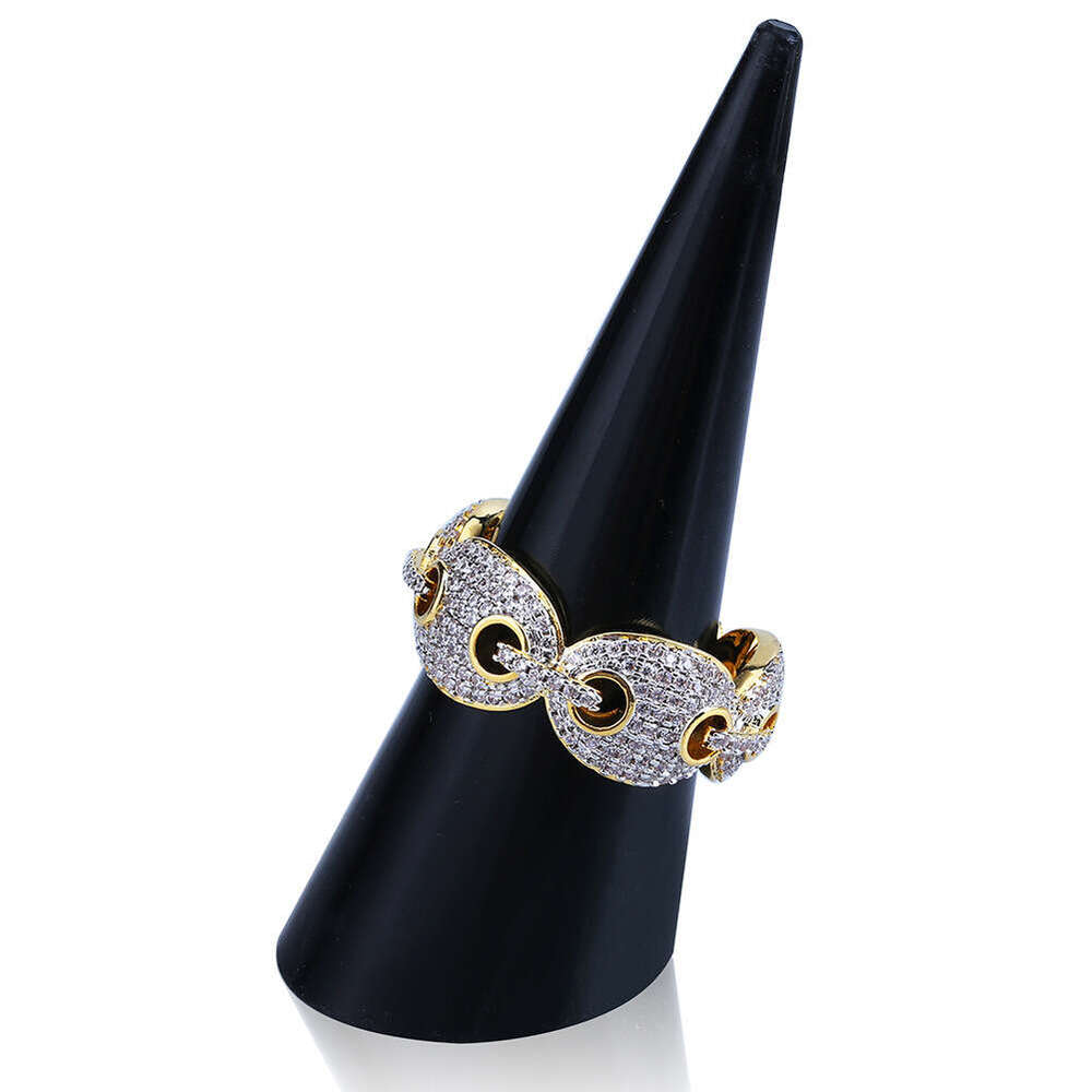 Real Gold Plated Micro Paved Zircon Men's Hip Hop Trendy Ring Jewelry