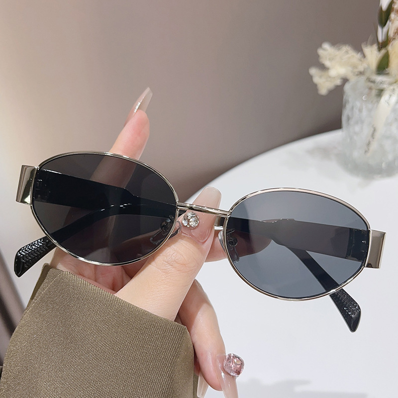 Sunglasses for women Summer new personalized oval metal sunglasses Instagram popular high-end large frame glasses for men