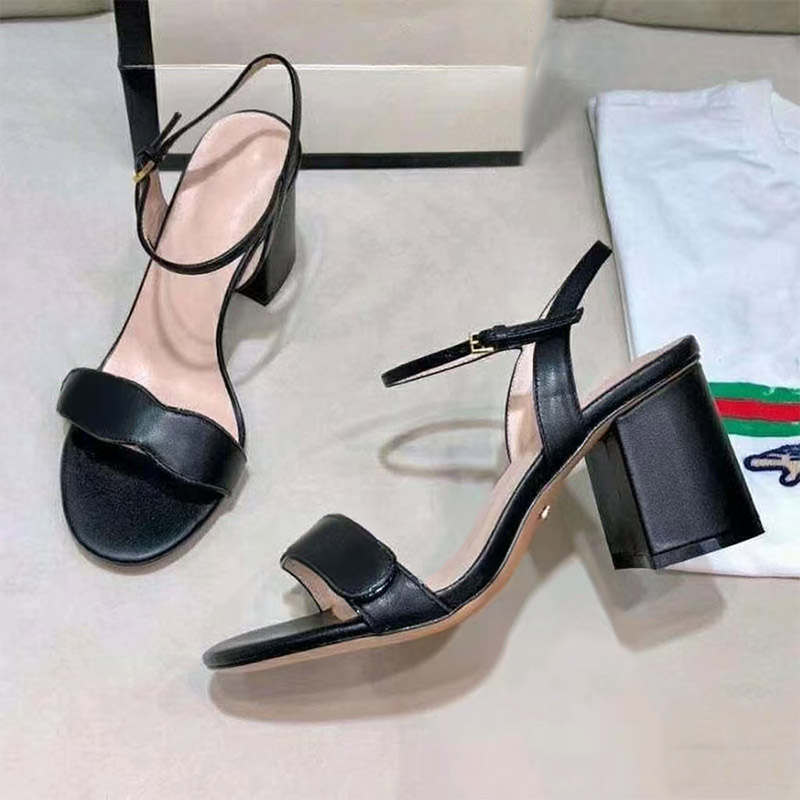 Elegant Womens Leather High Heels Designer Sandals - Sexy Metallic Buckles Stylish Footwear for Professional Settings 35-42