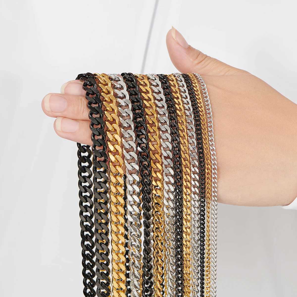 3.5mm/5mm/7mm/9mm Thick Stainless Steel Cuban Link Chain Necklace for Men Boys Silver Gold Black Color 14 to 30 Inches W250620