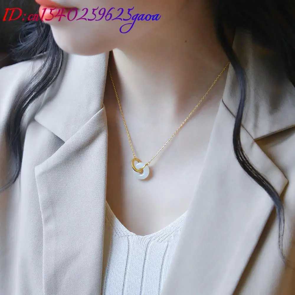White Natural Jade Ring Pendant Necklace Amulet Real Jewelry Luxury Carved Gemstone 18K Gold Plated Stone Vintage Talismans XJ250620