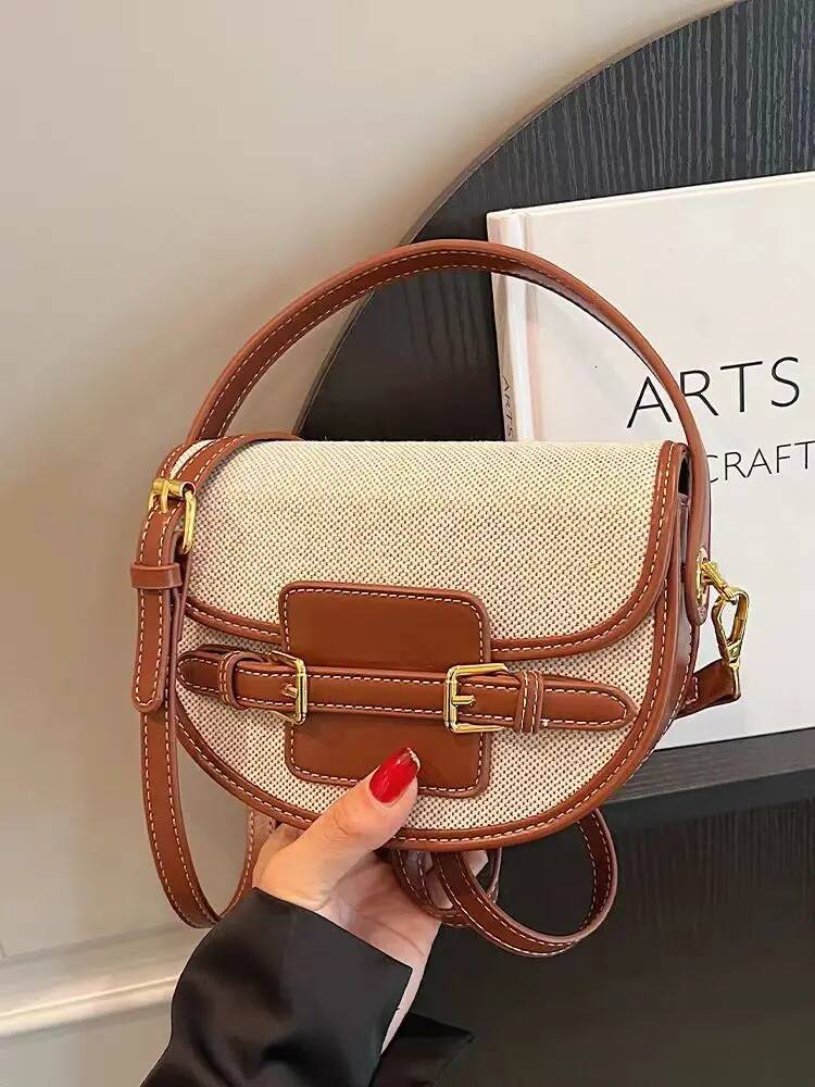 DHSM New Design Women Canvas Small Shoulder Bag Fashion Purses Retro PU Leather Female Saddle Laides Cross Body Bags