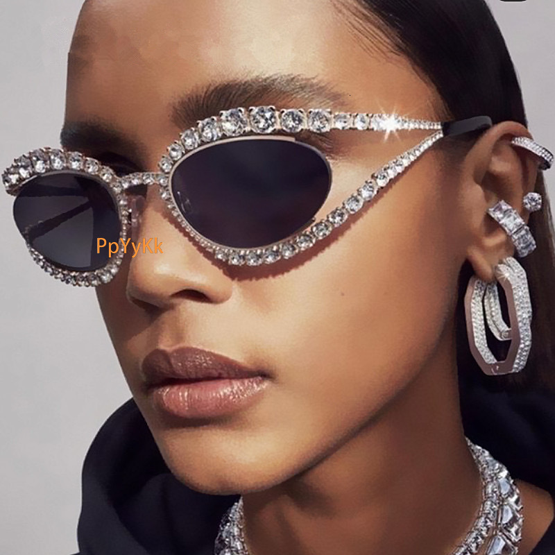 2025 new diamond studded hollow out Y2K cat eye sunglasses ins sunglasses fashionable and personalized womens sunglasses trend