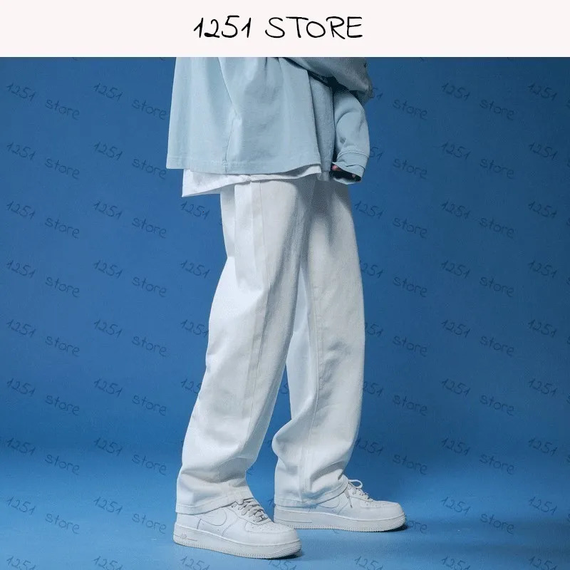 Straight Jeans men white Loose unisex Denim Trousers Trend Neutral Jeans Men baggy Casual Solid Man Women Pants Hip Hop jeans 250619