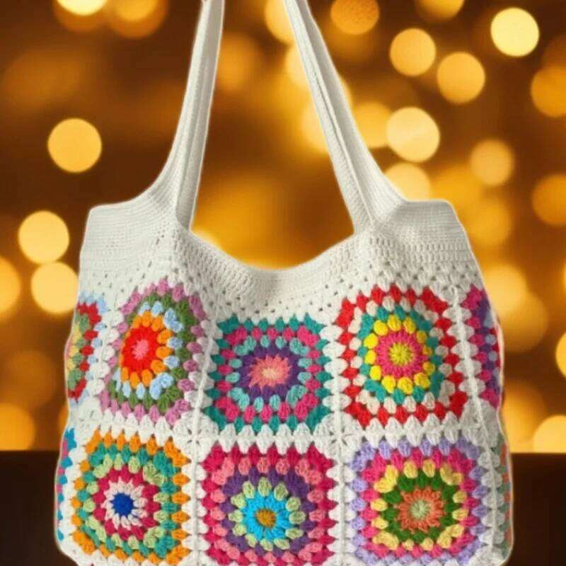 Handwoven Grandmother Grid Patterned Handbag Women's Shoulder With Lining Leisure Shopping Beach Bag Storage Bags