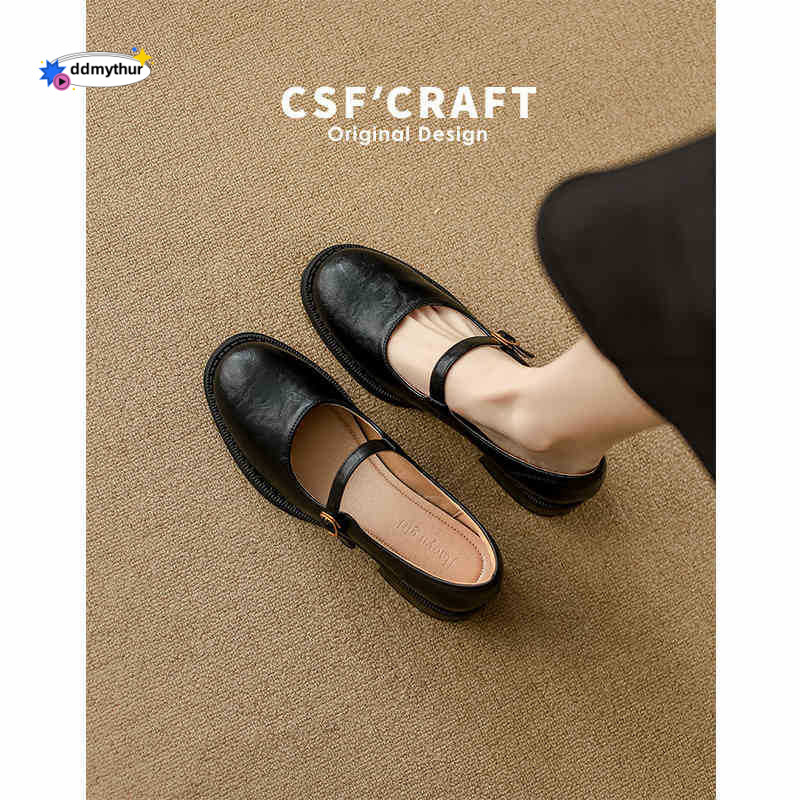 Cowhide ~ Genuine Soft Sole Mary Jane for Women 2025 New Chunky Heel JK Single British Style Small Leather Shoes ddmythur
