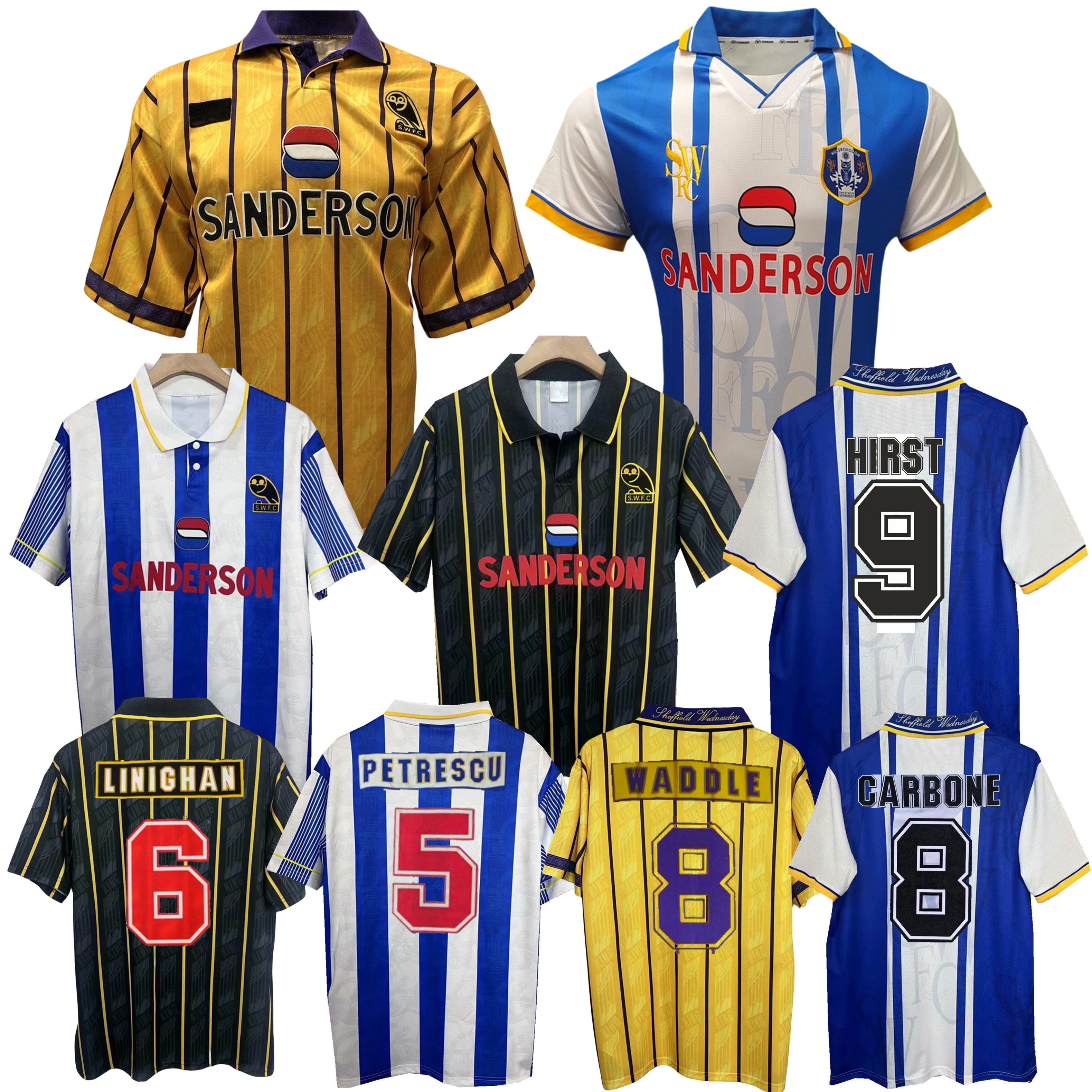 1993 1994 1995 ShEffIElD Wednesday retro soccer jerseys 93 94 95 1996 1997 Waddle Hirst PETRESCU vintage classic football shirts