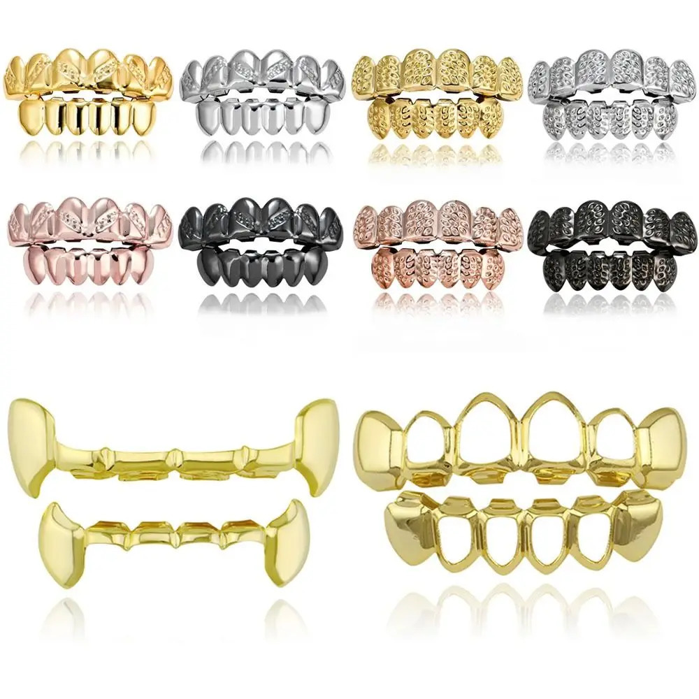 Cosplay Party Gold Silver Hip Hop Teeth Top Bottom Mouth Metal Plated Dental Braces Jewelry Halloween 250613