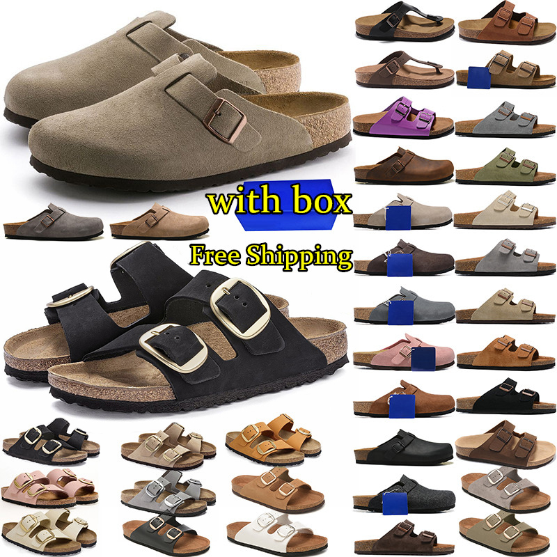 Free shipping with box designer slippers men women birkinstocksandal slides clogs sandals suede leather sliders buckle strap flip flops