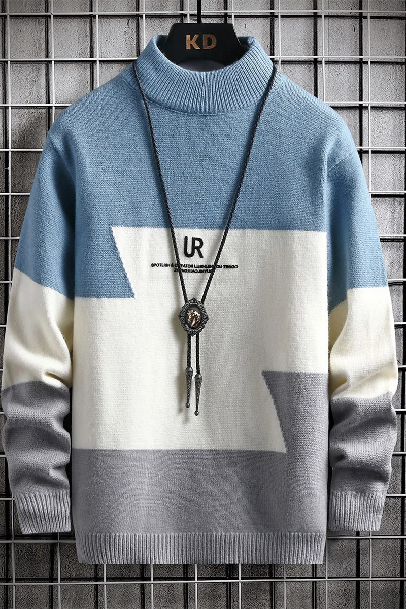 Winter Cashmere Warm Sweater Men Turtleneck Mens Pullover Patchwork Sweaters Tops Knitted Christmas Jumper 250618Y S251110