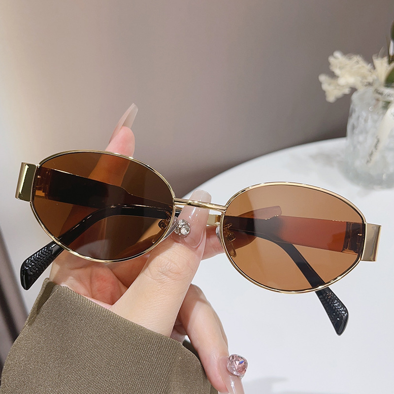Sunglasses for women Summer new personalized oval metal sunglasses Instagram popular high-end large frame glasses for men